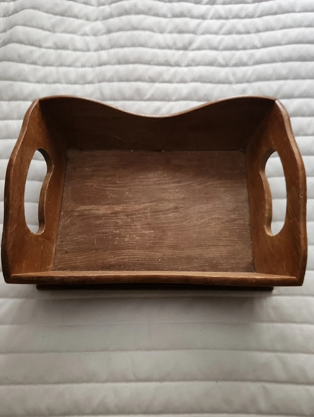 Vintage Wood Serving Tray with Cutout Handles - Brown